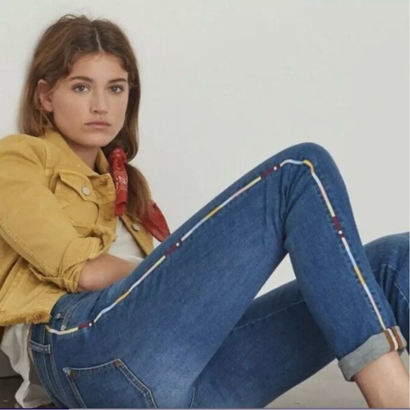 Anthropologie Pilcro Slim Boyfriend Crop Jeans Embroidered Side Stripe Size 28 - Picture 16 of 16